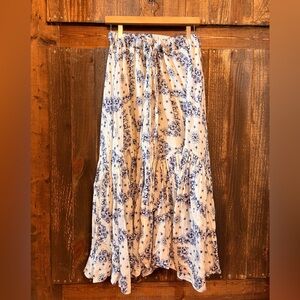 Elegant Blue and White Floral Maxi Skirt